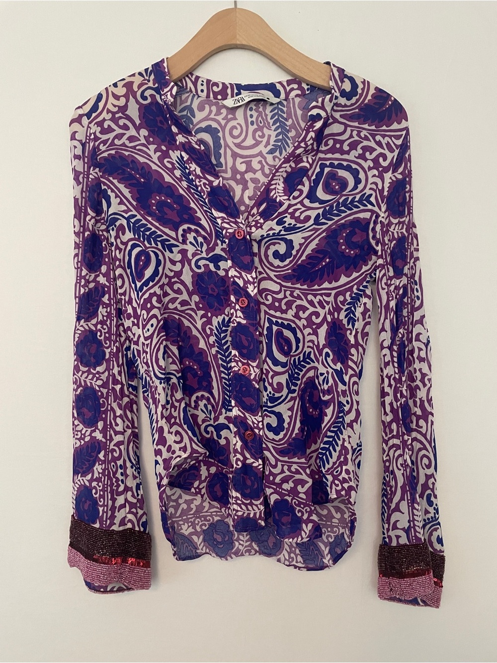 Zara Purple Paisley Button-Down Blouse